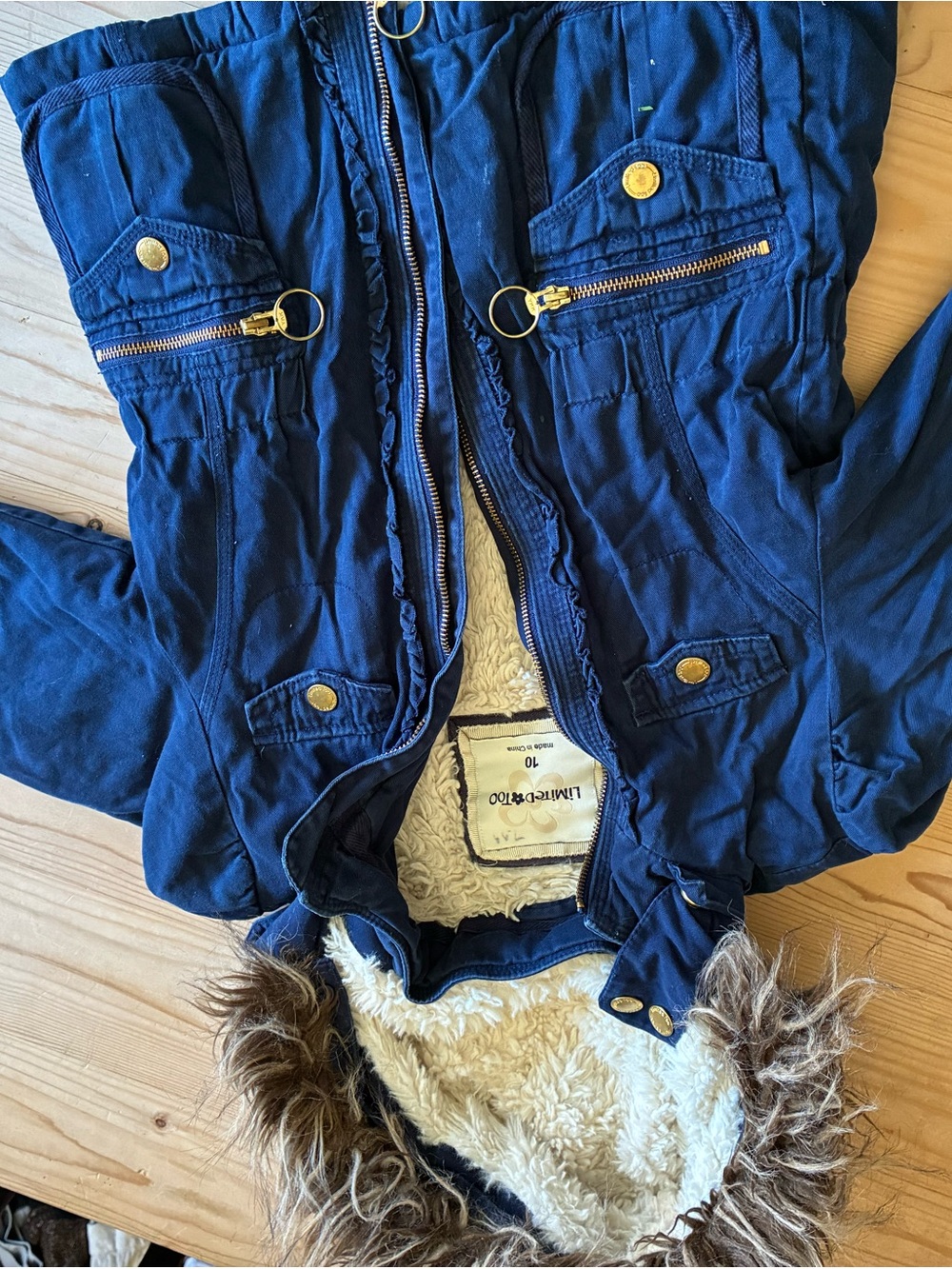 Limited Too Navy Hooded Puffer Jacket with Faux Fur Trim